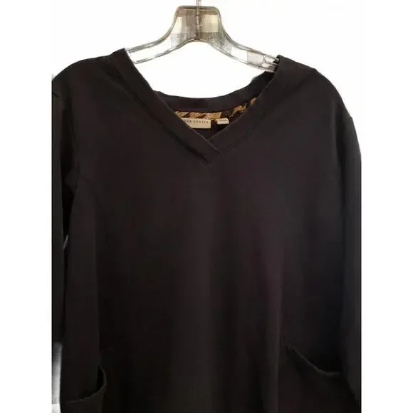 Susan Graver Navy Blue V Neck Sweatshirt Tunic Size Large - Picture 2 of 7